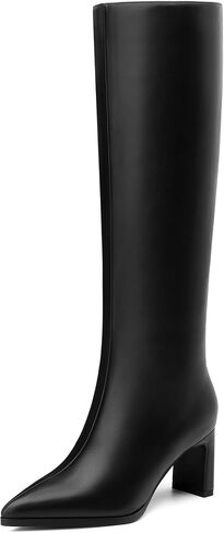 SKYSTERRY Knee High Boots for Women Chunky Block High Heel Pointed Toe Tall Boots Comfortable Side Zipper Party Work Date Long Dress Fall Winter Boots in Saudi Arabia