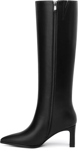 SKYSTERRY Knee High Boots for Women Chunky Block High Heel Pointed Toe Tall Boots Comfortable Side Zipper Party Work Date Long Dress Fall Winter Boots in Saudi Arabia