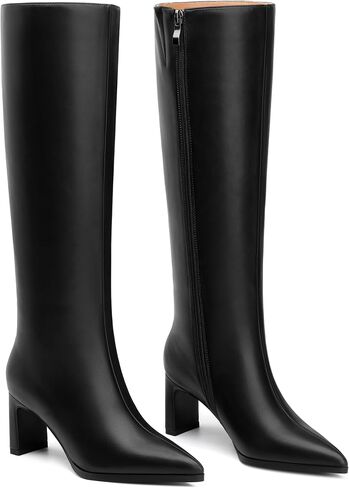 SKYSTERRY Knee High Boots for Women Chunky Block High Heel Pointed Toe Tall Boots Comfortable Side Zipper Party Work Date Long Dress Fall Winter Boots in Saudi Arabia