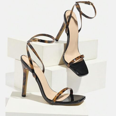 Womens Heels Sexy Square Open Toe Heeled Sandals, 4.3 Inch Stiletto Heels Party Wedding Banquet Dressy Shoes in Saudi Arabia