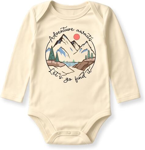 Adventure Awaits Let's Go Find It Mountains Baby Bodysuit, Camping Graphic Tee, Exploring Outfit in Saudi Arabia