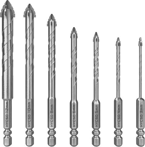 Four-Blade Serrated Eccentric Drill Bits Set - 7PCS Masonry Drill Bits for Wood, Concrete, Glass, Brick, Tile, Marble, and Ceramic in Saudi Arabia
