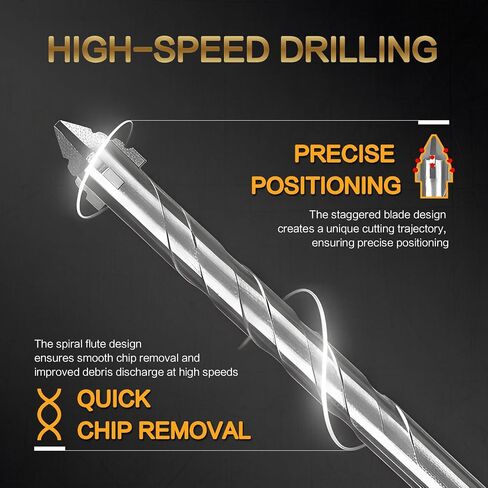 Four-Blade Serrated Eccentric Drill Bits Set - 7PCS Masonry Drill Bits for Wood, Concrete, Glass, Brick, Tile, Marble, and Ceramic in Saudi Arabia