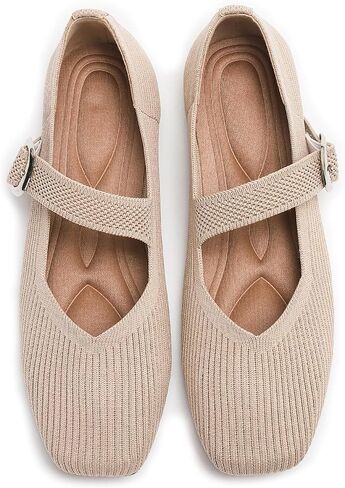 Women's Flats Shoes Foldable Mary Jane Ballet Flat for Women Comfortable Dress Square Toe Womens Knit Shoe for Casual Office Work in Kuwait