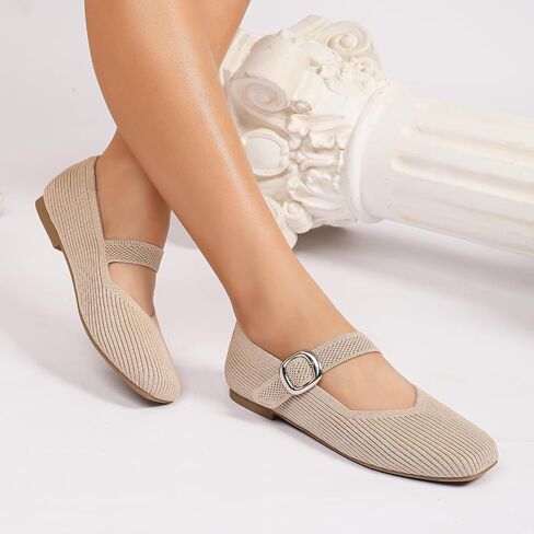 Women's Flats Shoes Foldable Mary Jane Ballet Flat for Women Comfortable Dress Square Toe Womens Knit Shoe for Casual Office Work in Kuwait