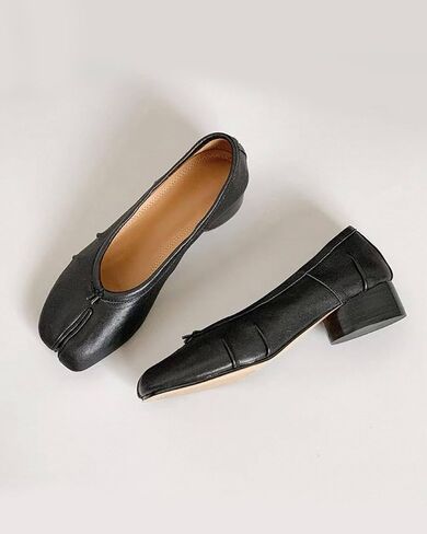 KOKOMOMO Black Split Toe Ballet Heels for Women Japanese Tabi Shoes Cylindrical Low Heels Pumps Chunky Block Heel Office Wedding Party Dress Shoes 1.2 INCH in Saudi Arabia