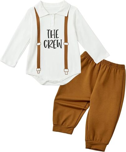 Toddler Baby I'm New Here Crew Long Sleeve Snap Closure Romper Top Jogger Pants Set Cute Fall Winter Clothes Set in Kuwait