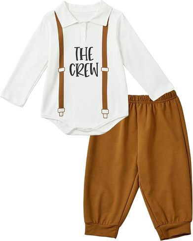Toddler Baby I'm New Here Crew Long Sleeve Snap Closure Romper Top Jogger Pants Set Cute Fall Winter Clothes Set in Kuwait