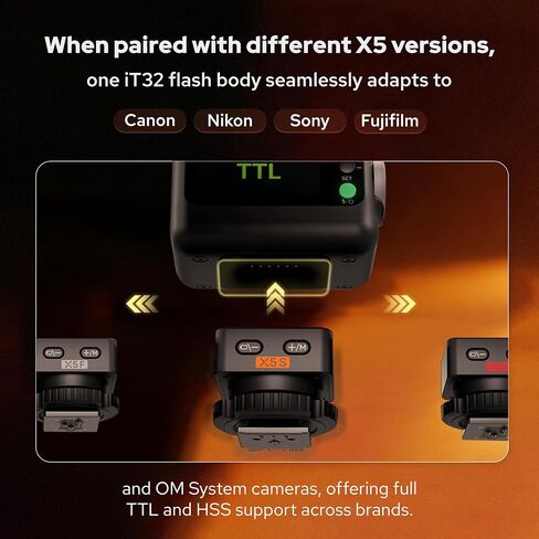 فلاش كاميرا GODOX IT32 TTL، متوافق مع سلسلة Godox X (X3/X3Pro/XPro/XProII/X2T)، 2.4G لاسلكي، GN18، وقت إعادة التدوير 1.5 ثانية، واجهة مغناطيسية in Saudi Arabia