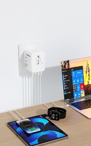 محول سفر عالمي بقدرة 35 وات - محول سفر الكل في واحد مع شحن USB سريع ذكي - محول توصيل آمن للهواتف والكاميرات - اختيار موثوق للسفر الدولي والاستخدام اليومي in Kuwait