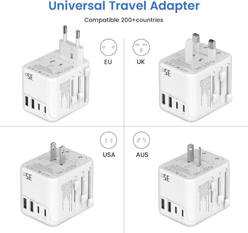 محول سفر عالمي بقدرة 35 وات - محول سفر الكل في واحد مع شحن USB سريع ذكي - محول توصيل آمن للهواتف والكاميرات - اختيار موثوق للسفر الدولي والاستخدام اليومي in Kuwait