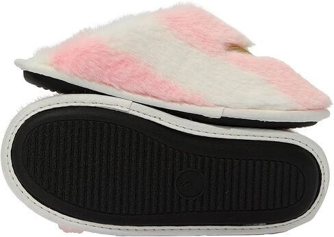 Victoria's Secret Luxe Plush Faux Fur Slippers Pink White Stripe Closed Toe Soft Cozy New in Saudi Arabia