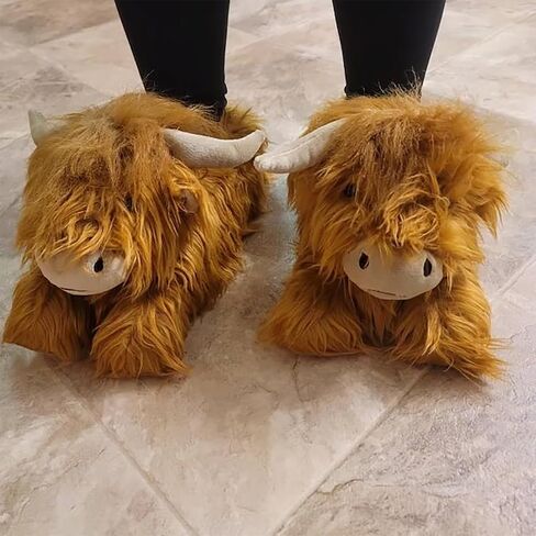 Highland Cow Slippers for Women, Hyland Cattle Slippers Fluffy Scottish Soft Warm Animal House Plush Slippers for Cow Lover Christmas Birthday Gift - Fuzzy Cartoon Design in Saudi Arabia