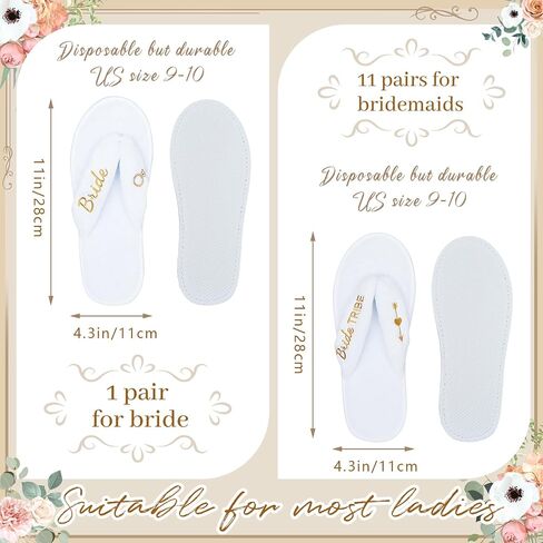 Ramede 12 Pairs Wedding Flip Flops Bulk, Including 1 Bride Slippers 11 Bridesmaid Slippers Soft Coral Fleece Bride Tribe, Disposable Hotel Bridal Shower Spa Flip Flops for Guest Gifts in Saudi Arabia