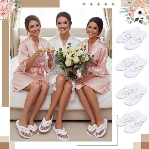 Ramede 12 Pairs Wedding Flip Flops Bulk, Including 1 Bride Slippers 11 Bridesmaid Slippers Soft Coral Fleece Bride Tribe, Disposable Hotel Bridal Shower Spa Flip Flops for Guest Gifts in Saudi Arabia
