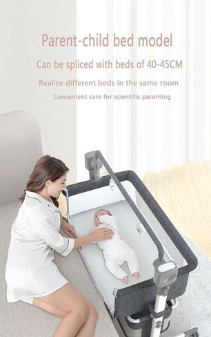 Electric Bluetooth Smart Next to Me Crib, Bassinet Cradle with Lullaby Music, Baby Bedside Crib for Newborn, Baby Co-Sleeper Cot with Mattress, Remote and 5 Swaying Gears (MG601-Grey) in Saudi Arabia