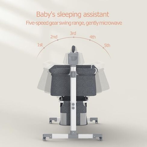 Electric Bluetooth Smart Next to Me Crib, Bassinet Cradle with Lullaby Music, Baby Bedside Crib for Newborn, Baby Co-Sleeper Cot with Mattress, Remote and 5 Swaying Gears (MG601-Grey) in Saudi Arabia