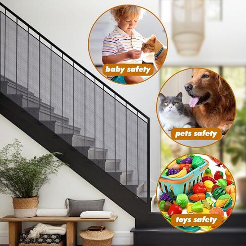 Banister Guard for Baby，10X3ft Balcony Safety Net for Kids,Stair Safety Net for Kids,Railing Covers for Stairs,Baby Stair Net Fit for Child, Small Pet, Toy - Black in Saudi Arabia
