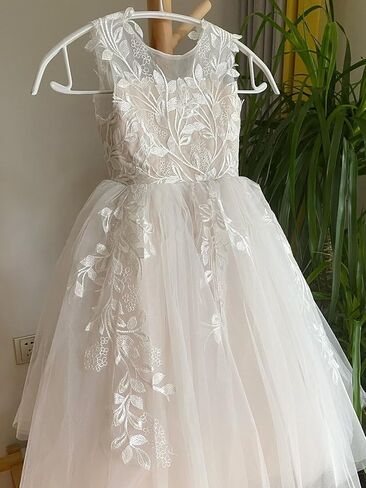 Lace Applique Flower Girl Dress Wedding Tulle Bow Knot Ball Gowns Crew Neck Sleeveless First Communion Long Dress in Saudi Arabia