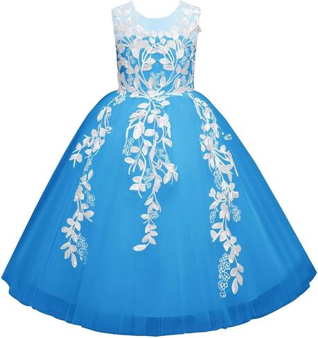 Lace Applique Flower Girl Dress Wedding Tulle Bow Knot Ball Gowns Crew Neck Sleeveless First Communion Long Dress in Saudi Arabia