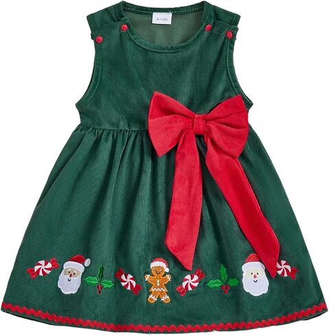 Kids Toddler Baby Girl Christmas Outfit Green/Red Corduroy Dress One Piece Embroidered A Line Dress Clothes in Saudi Arabia