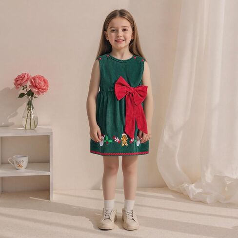 Kids Toddler Baby Girl Christmas Outfit Green/Red Corduroy Dress One Piece Embroidered A Line Dress Clothes in Saudi Arabia