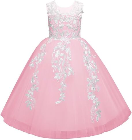 Lace Applique Flower Girl Dress Wedding Tulle Bow Knot Ball Gowns Crew Neck Sleeveless First Communion Long Dress in Saudi Arabia