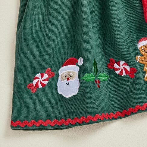 Kids Toddler Baby Girl Christmas Outfit Green/Red Corduroy Dress One Piece Embroidered A Line Dress Clothes in Saudi Arabia