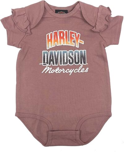 Harley-Davidson Baby Girls' Glittery H-D Short Sleeve Infant Ruffle Creeper in Saudi Arabia