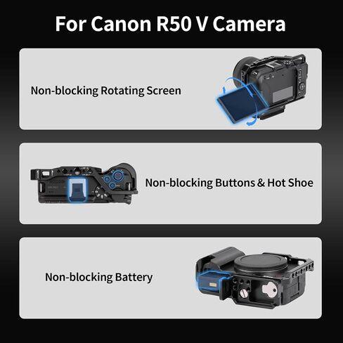 Nitze R50V Cage for Canon R50 V Camera, with Cold Shoe Adapter and Built-in Ergonomic Silicone Grip, Quick Release for Arca and Cold Shoe, Supports Vertical Shooting - T-C07A in Saudi Arabia