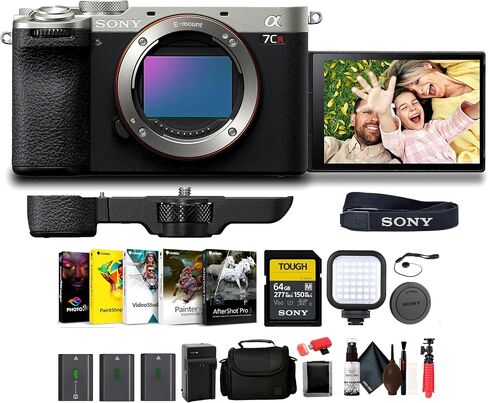 Sony Alpha A7CR Full-Frame Compact Mirrorless Camera (Silver) (ILCE-7CR/S) + 64GB Memory Card + Bag + 2 x NP-FZ100 Compatible Battery + External Charger + Card Reader + LED Light + More in Saudi Arabia