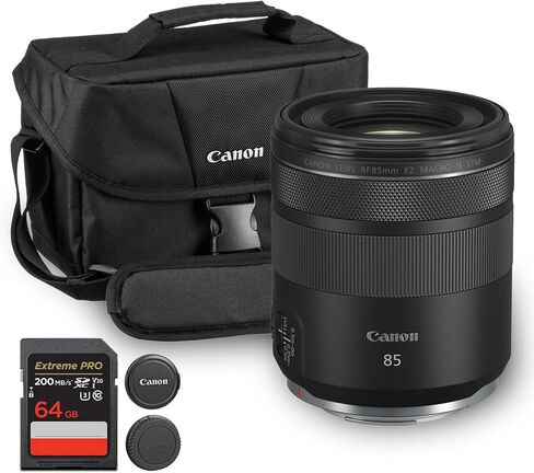 Canon RF 85mm f/2 Macro is STM Lens | Compact Medium-Telephoto Prime with Image Stabilization & Smooth STM Autofocus | for Portraits & Low-Light Photography (4234C002) + Shoulder Bag + 64GB Card in Saudi Arabia