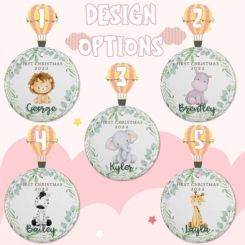 زينة عيد الميلاد الأولى للأطفال 2024 - زينة عيد الميلاد المخصصة للأطفال الصغار من الأولاد أو البنات مع موضوع الزرافة الصغيرة والاسم والتاريخ - زخرفة من الألومنيوم أو السيراميك in Kuwait