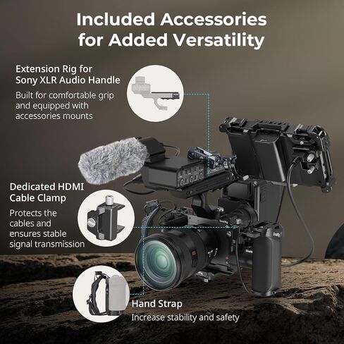 SMALLRIG Cage for Sony FX2, HawkLock Quick Release Camera Cage Kit for Sony with XLR Handle Extension, Wrist Strap and Cable Clamp for HDMI, QR Cold Shoe, Built in NATO Rail/QR Plate for Arca - 5588 in Saudi Arabia