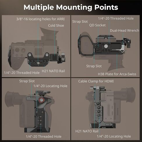 SMALLRIG Cage for Sony FX2, HawkLock Quick Release Camera Cage Kit for Sony with XLR Handle Extension, Wrist Strap and Cable Clamp for HDMI, QR Cold Shoe, Built in NATO Rail/QR Plate for Arca - 5588 in Saudi Arabia