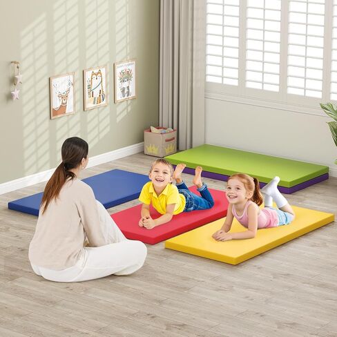 Costzon 5 PCS Rest Mats, 2 Inch Thick Sponge Kids Nap Mats for Daycare Preschool Nursery Home, PU Covers Portable Sleeping Pads for Toddlers Girls Boys (Colorful Rainbow) in Saudi Arabia