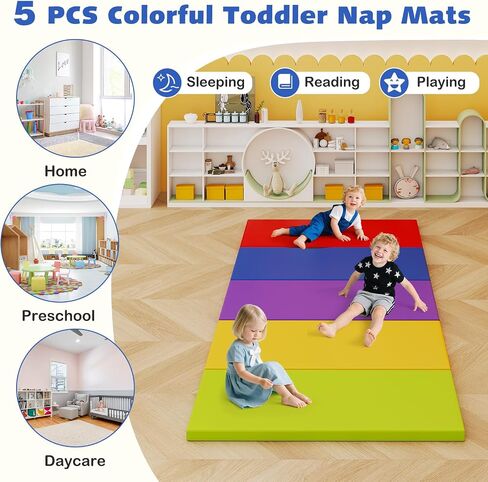 Costzon 5 PCS Rest Mats, 2 Inch Thick Sponge Kids Nap Mats for Daycare Preschool Nursery Home, PU Covers Portable Sleeping Pads for Toddlers Girls Boys (Colorful Rainbow) in Saudi Arabia