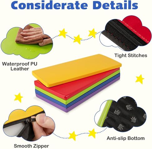 Costzon 5 PCS Rest Mats, 2 Inch Thick Sponge Kids Nap Mats for Daycare Preschool Nursery Home, PU Covers Portable Sleeping Pads for Toddlers Girls Boys (Colorful Rainbow) in Saudi Arabia