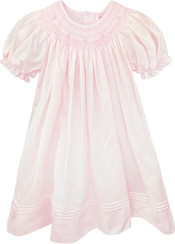 Petit Ami Baby Girls Daygown with Heart Smocking and Pearls (Pink, 24 Month) in Saudi Arabia