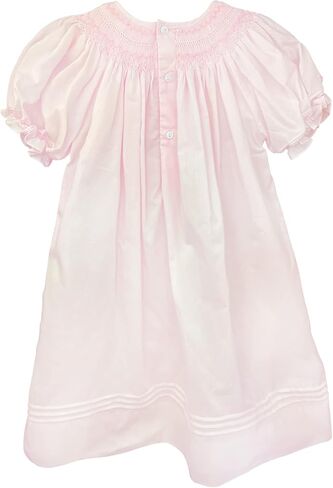 Petit Ami Baby Girls Daygown with Heart Smocking and Pearls (Pink, 24 Month) in Saudi Arabia