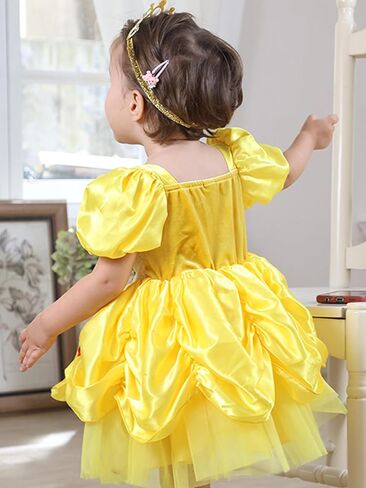 Toddlers Girls Dress Short Puffy Sleeves Lace Rose Accent Ruffled Tulle Skirt Soft Infant Halloween Christmas in Saudi Arabia