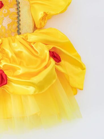 Toddlers Girls Dress Short Puffy Sleeves Lace Rose Accent Ruffled Tulle Skirt Soft Infant Halloween Christmas in Saudi Arabia