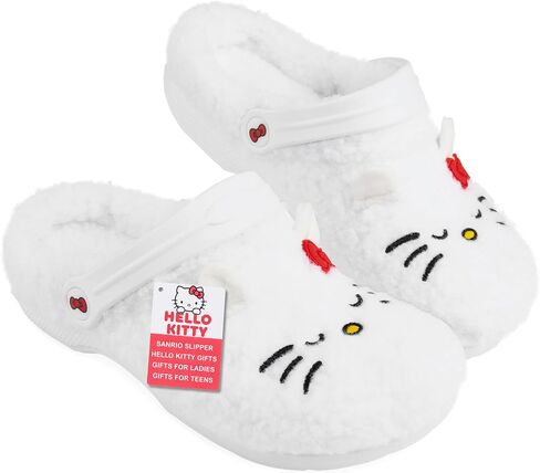 Hello Kitty Sanrio Borg Clogs for Girls Teens Women, US 2.5–7.5, Non-Slip Fleece Slippers, Mules, Kawaii Gifts for Women in Saudi Arabia