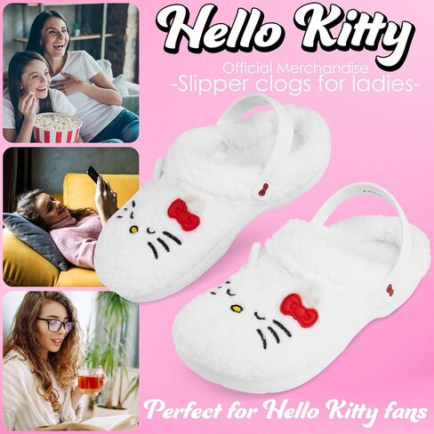 Hello Kitty Sanrio Borg Clogs for Girls Teens Women, US 2.5–7.5, Non-Slip Fleece Slippers, Mules, Kawaii Gifts for Women in Saudi Arabia