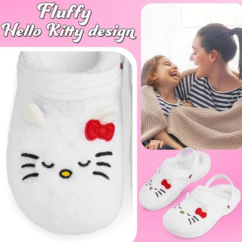 Hello Kitty Sanrio Borg Clogs for Girls Teens Women, US 2.5–7.5, Non-Slip Fleece Slippers, Mules, Kawaii Gifts for Women in Saudi Arabia