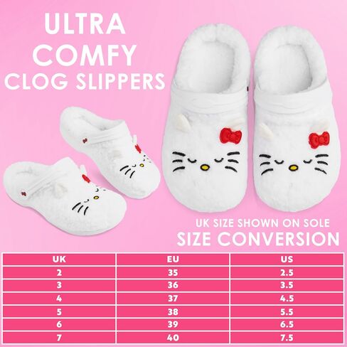 Hello Kitty Sanrio Borg Clogs for Girls Teens Women, US 2.5–7.5, Non-Slip Fleece Slippers, Mules, Kawaii Gifts for Women in Saudi Arabia