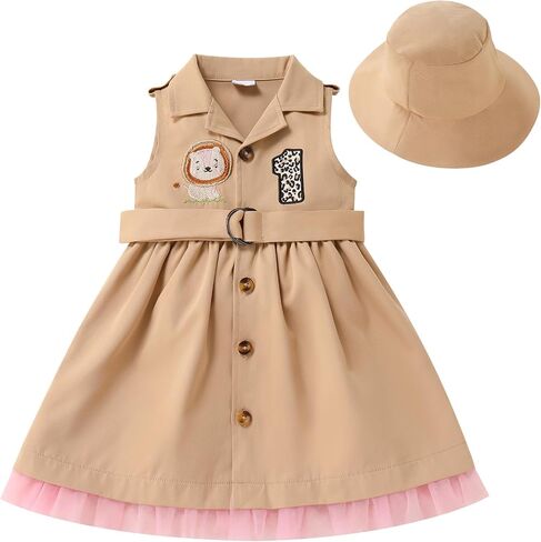 IDOPIP Safari Outfit for Toddler Baby Girls Wild 1st Birthday Tutu Dress with Hat Halloween Party Dress Clothes Photo Shoot in Saudi Arabia