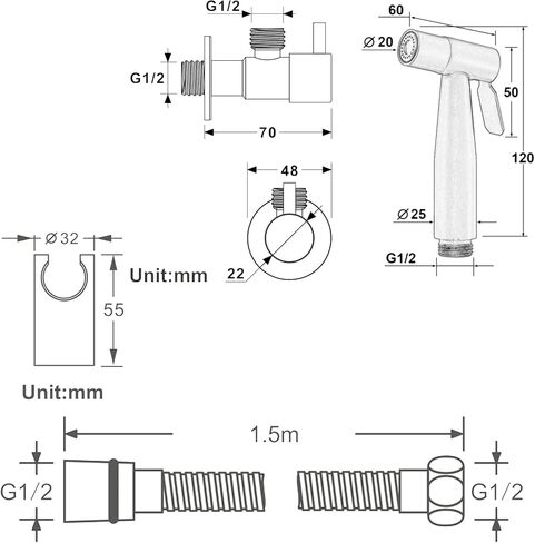 Faucets HandheldSprayer Kit, Black ToiletFaucet, Wall Mounted Stainless Steel Bathroom Cloth Diaper Sprayer Kit,Spray Gun Set with Angle Valve(Spray Gun Set) in Saudi Arabia