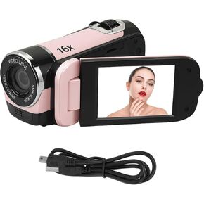 كاميرا فيديو Yosoo Health Gear، 1080P 16MP DV كاميرا فيديو رقمية صغيرة لتسجيل الفيديو، شاشة قابلة للدوران 2.4 بوصة، مسجل كاميرا HD تكبير 16X مع ضوء ملء LED () in Kuwait