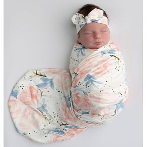 Baby Receiving Swaddle Blanket and Headband Sets with a Name Card for Baby Girl (Pink) in Saudi Arabia